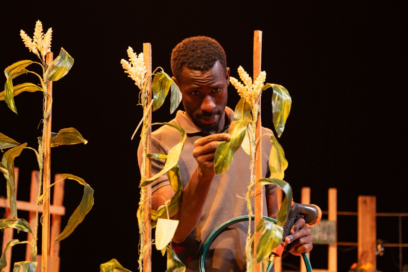 Rashidi Edward gives a compelling performance as refugee Adam in Theatre Republic's production 'The Garden'. Photo: Morgan Sette / supplied