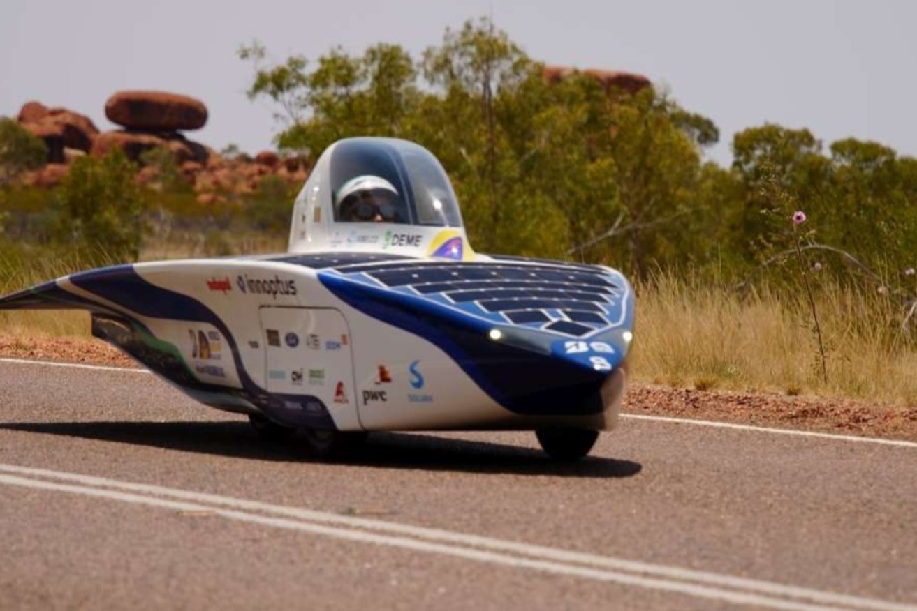The Innoptus car leads the World Solar Challenge. Photo: supplied