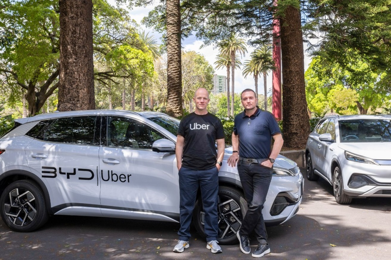 Uber Australia and New Zealand general manager Dom Taylor and EV Direct chief executive Luke Todd. Photo: Uber.