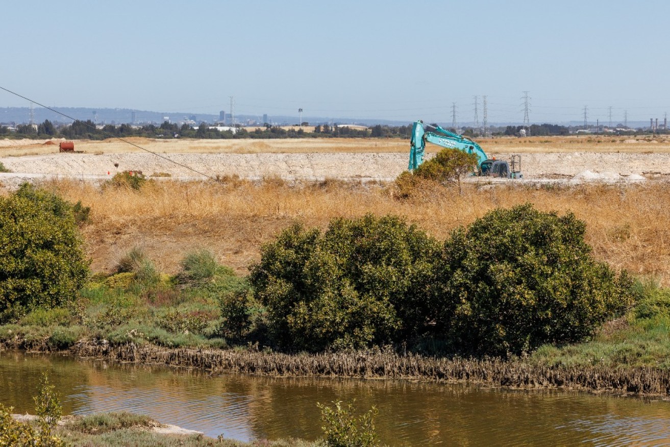 A view of the Dry Creek saltpans looking south towards the city. Photo: Tony Lewis/InDaily