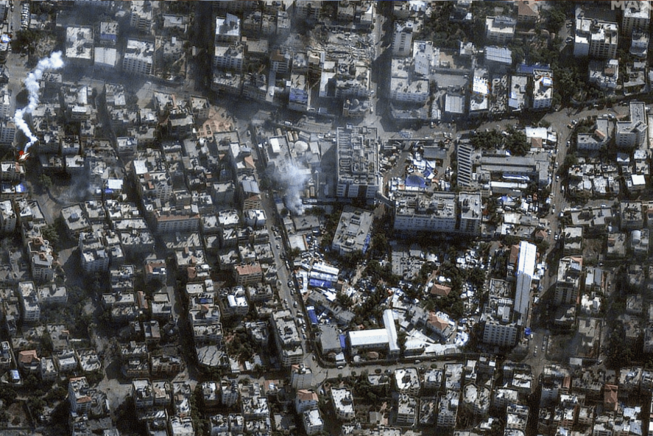 A satellite photo of Gaza City's al-Shifa hospital. Photo: Maxar Technologies via AP

