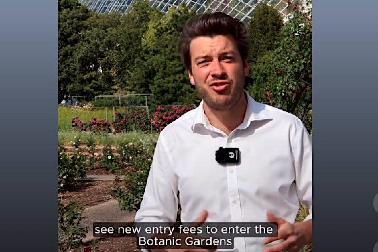A screenshot of Jack Batty's social media video claiming new charges will be introduced at the Botanic Gardens. Photo: Facebook