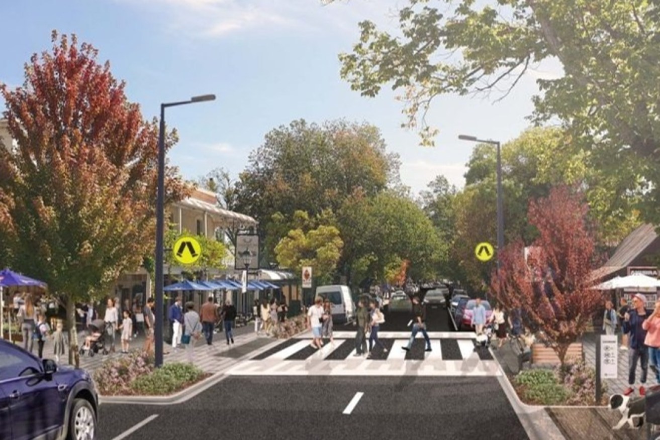 An upgrade to Mount Barker Road, Hahndorf's main street, was one part of a $250 million Hahndorf upgrade project the federal government is no longer funding. Image: supplied