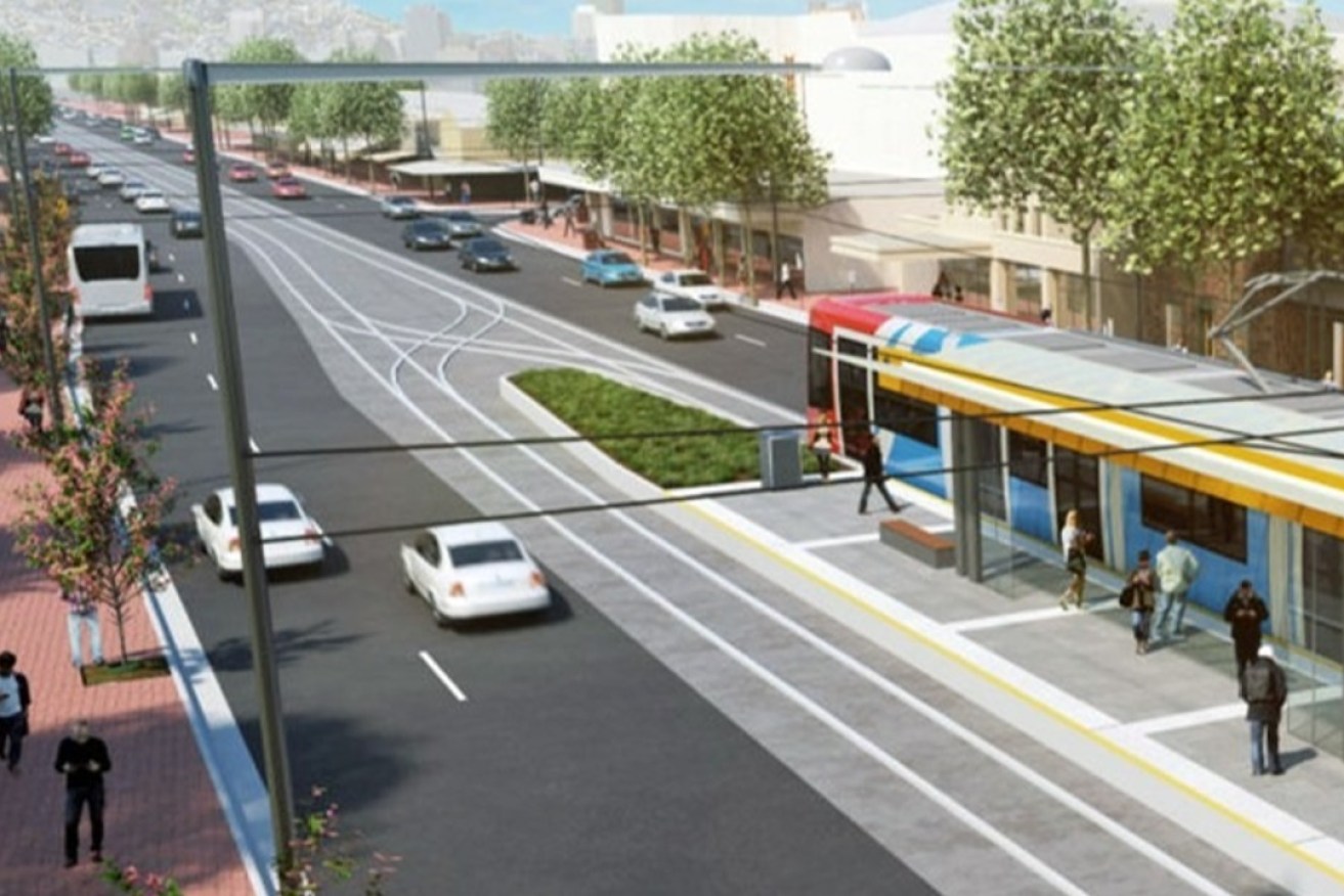 A computer image of the Weatherill's Government proposal to extend the tramline to North Adelaide. The project was shelved by the Marshall Government. 