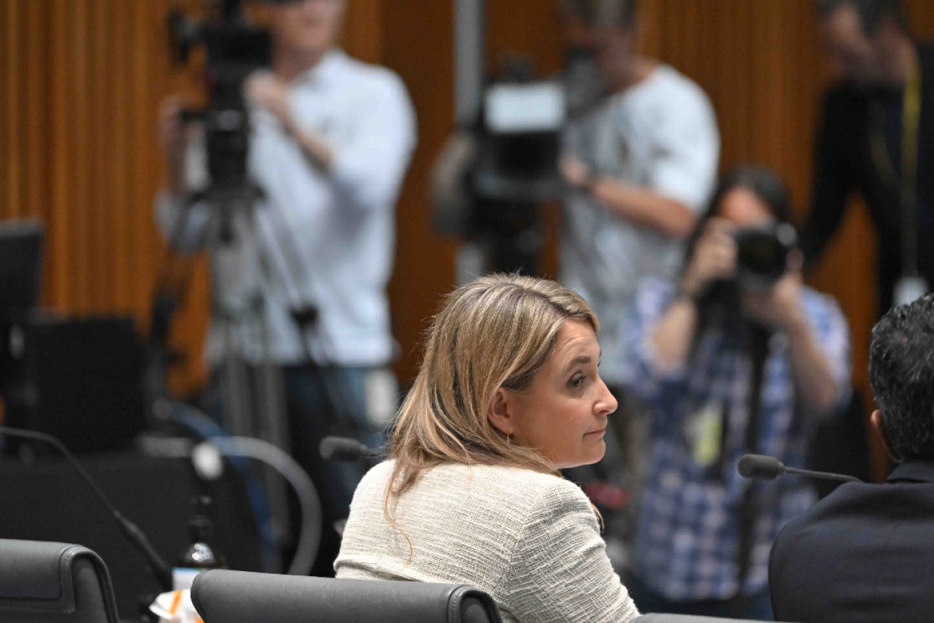 Optus CEO Kelly Bayer Rosmarin appearing before the Environment And Communications References Committee in Canberra on Friday. Photo: AAP Image/Mick Tsikas