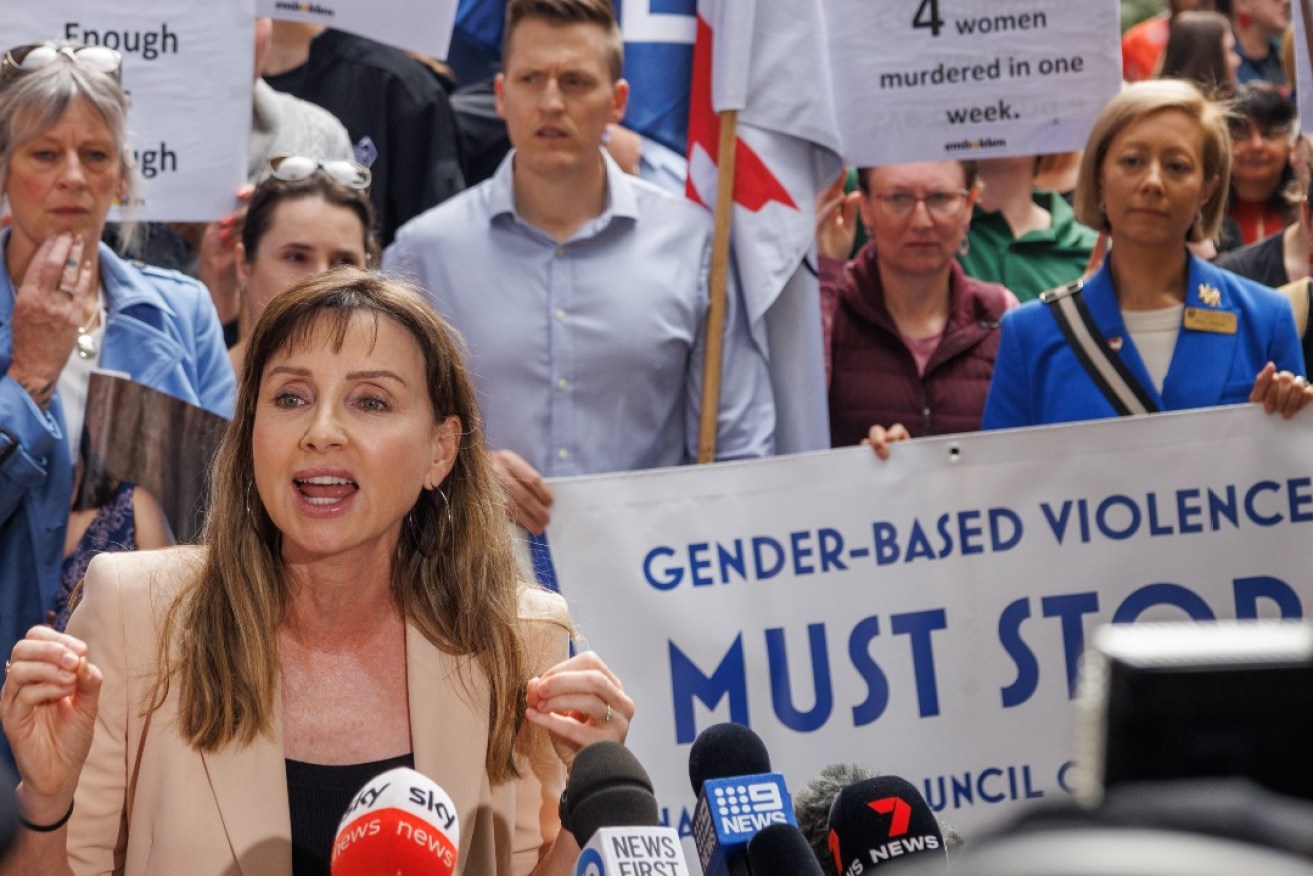 Deirdre Flynn from Catherine House calls for support of a Royal Commission into men's violence against women. Photo: Tony Lewis