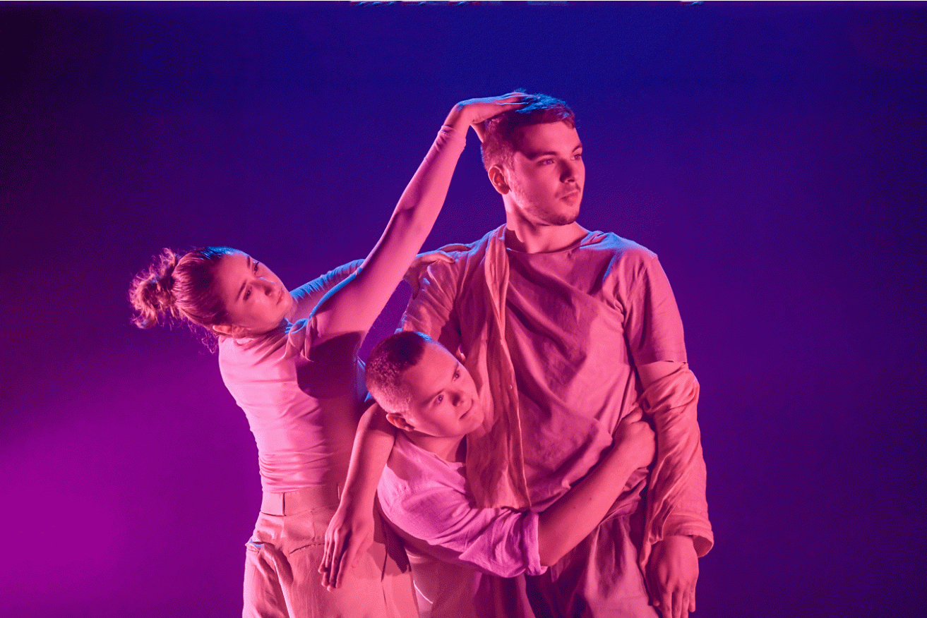 Madalene Macera, Charlie Wilkins and Bhodi Hudson in Restless Dance Theatre's 'Exposed'. Photo: Roy Vandervegt / supplied