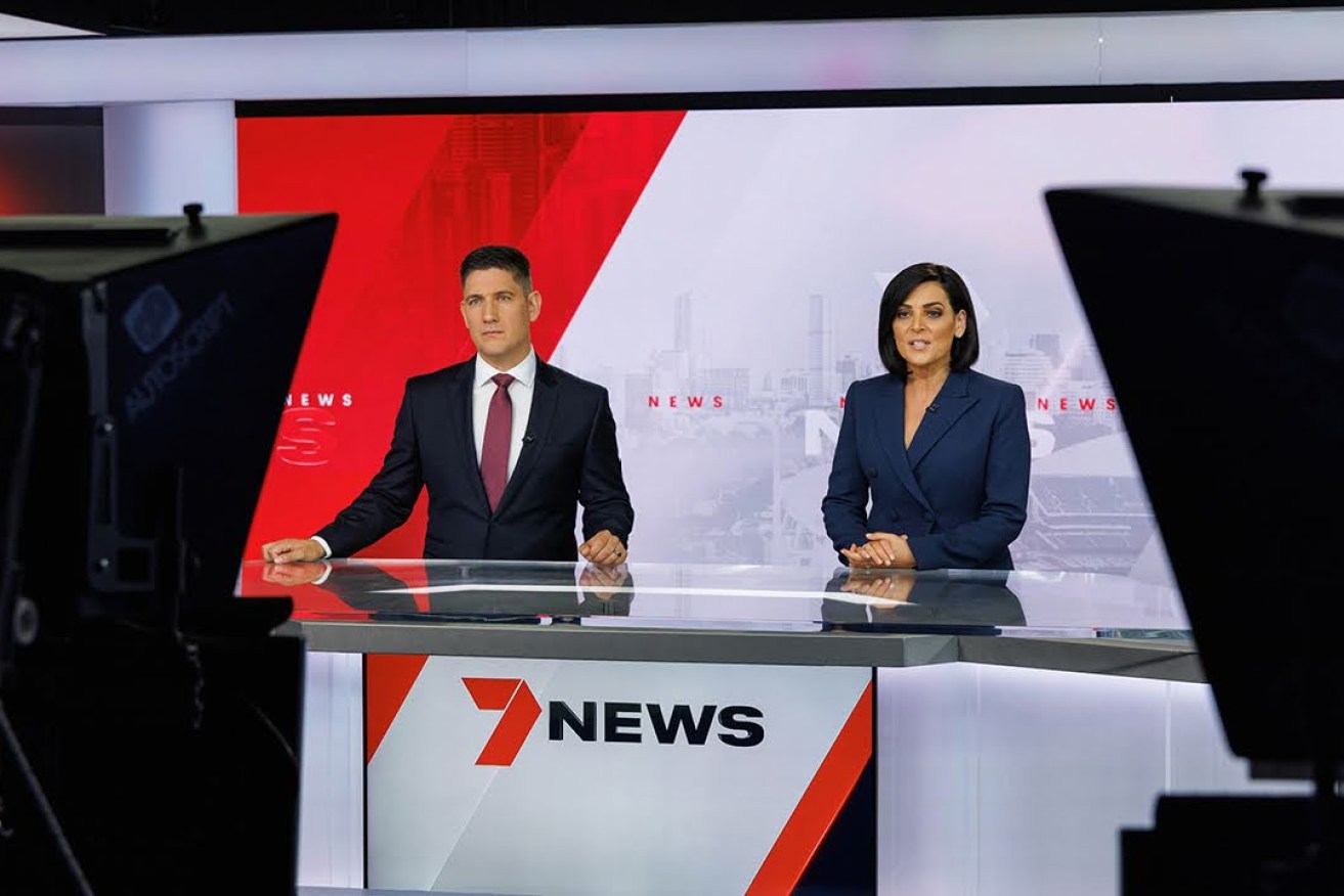 Will Goodings and Rosanna Mangiarelli at the Seven news desk. Photo: Tony Lewis/InDaily