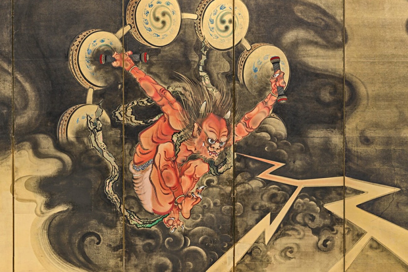 Takaya Koho, Untitled (detail), Wind God and Thunder God after Ogata Kōrin (1658-1716) and Tawara Sōtatsu (c 1570-c 1640), MJM Carter AO Collection through the Art Gallery of South Australia Foundation, 2022, Art Gallery of SA.