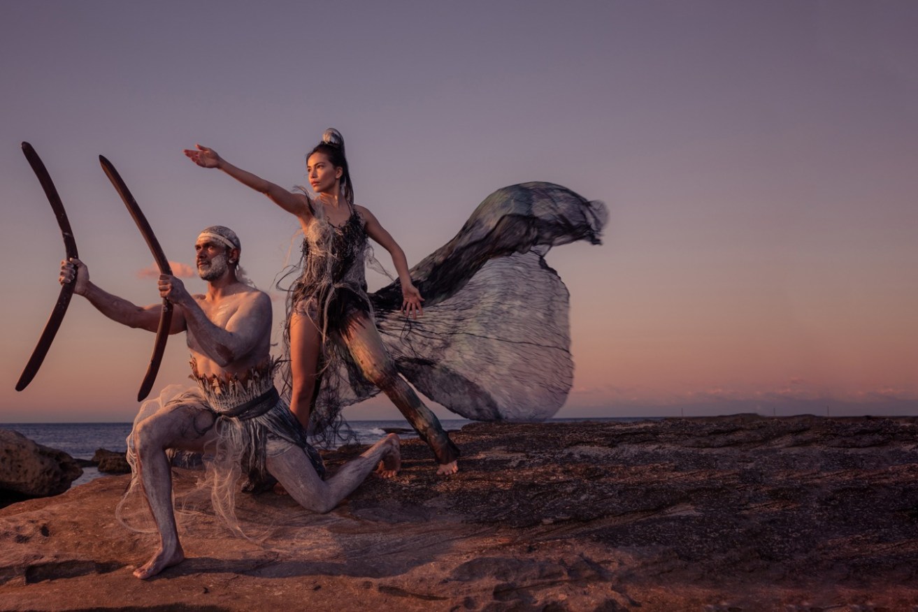Dancers Maanyung and Rika Hamaguchi – 'Baleen Moondjan' will be performed on the shores of Pathawilyangga (Glenelg) Beach at sunset. Photo: Daniel Boud / supplied