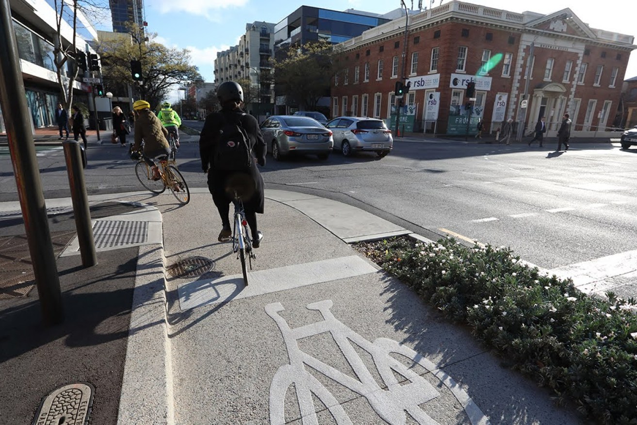It has been nearly 10 years since the first stage of the Frome Street bikeway was opened and it still isn't completed. Photo: Tony Lewis/InDaily