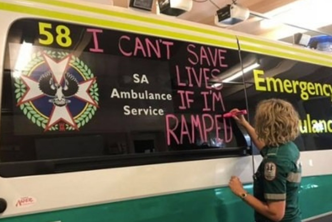 Ambulance Employees Association paramedics wrote protest messages on ambulances during a high-profile campaign against the Marshall Government during Labor's 2022 state election campaign. 