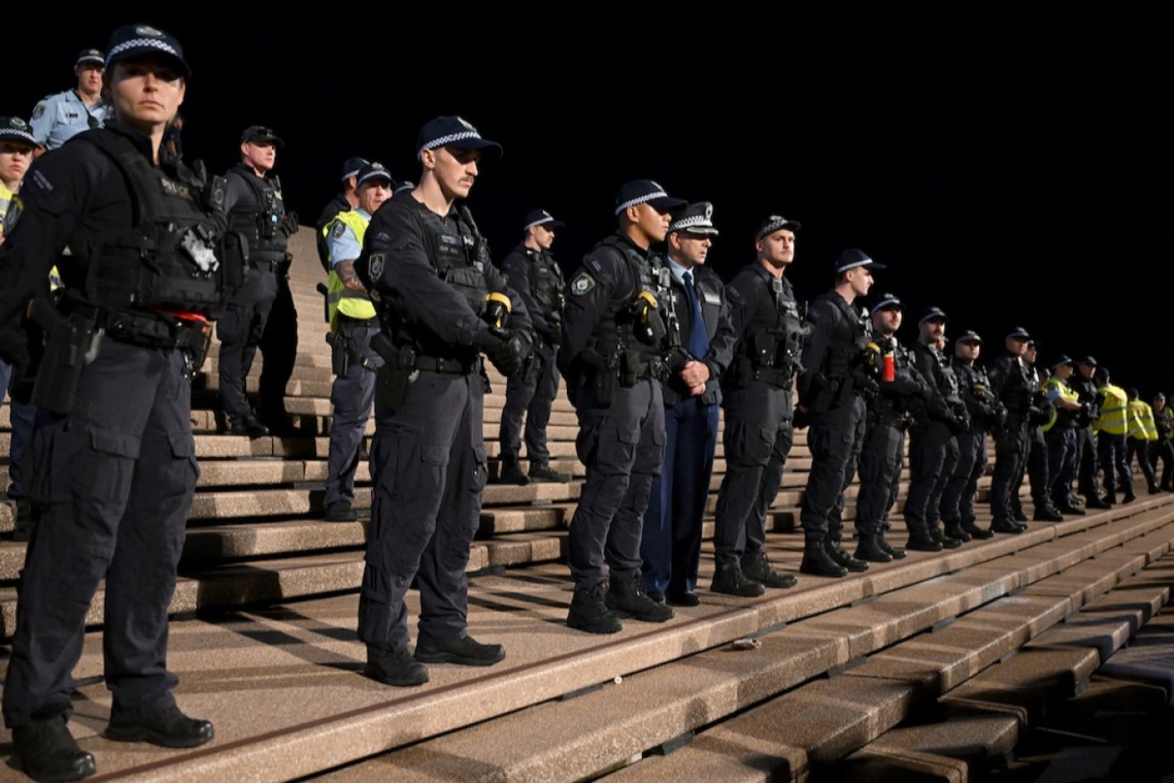 Police at a rally in Sydney. Photo: Dean Lewins/AAP