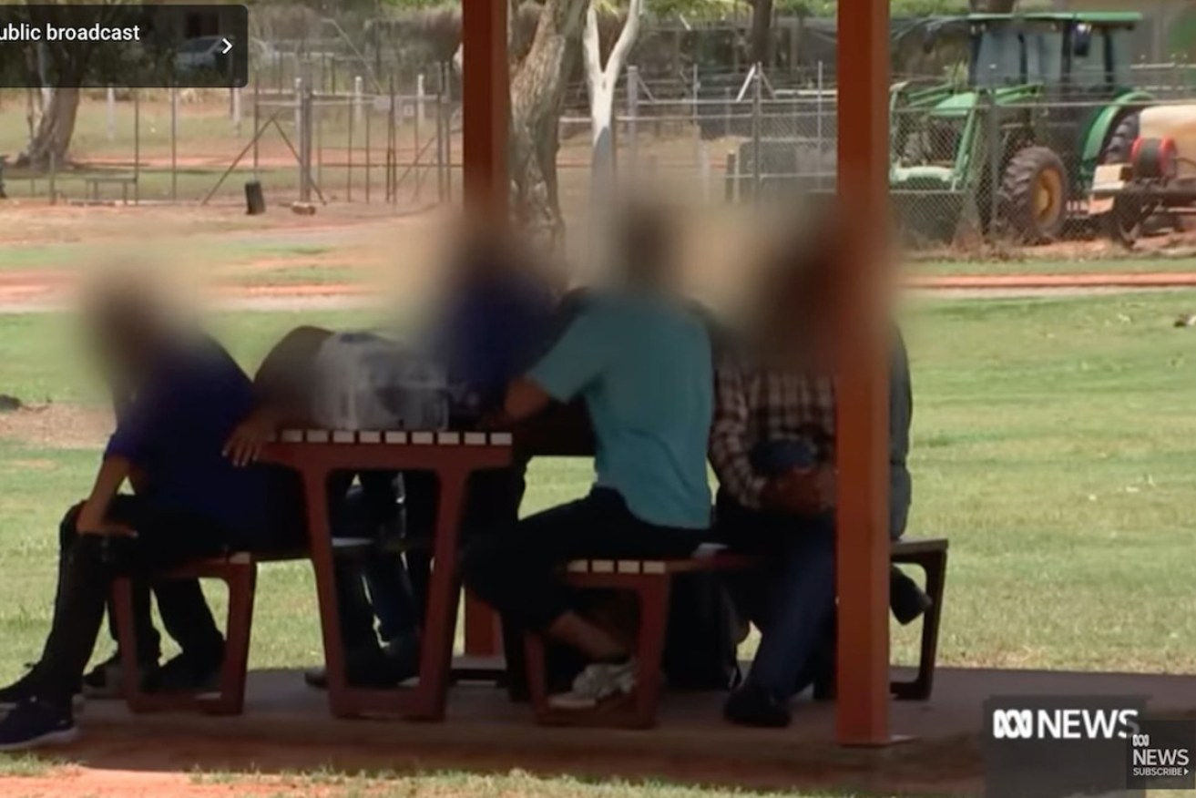 A supplied screenshot shows a group of refugees found on Friday near a remote Indigenous community close to the former West Australian church mission of Beagle Bay. Photo supplied ABC/AAP