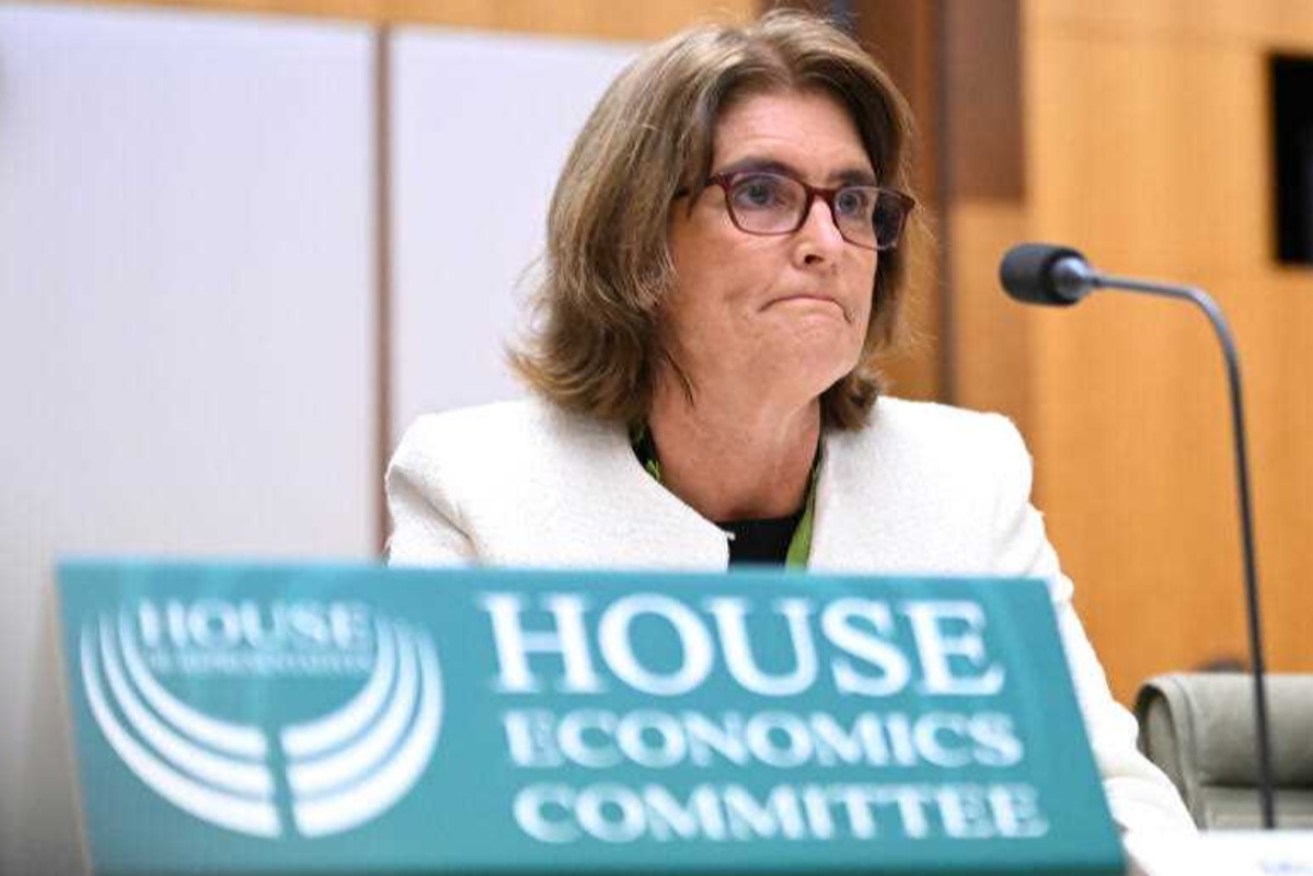 Reserve Bank of Australia governor Michele Bullock addresses the House of Representatives Standing Committee on Economics as part of its review into the RBA's 2023 annual report. Photo: AAP Image/Lukas Coch