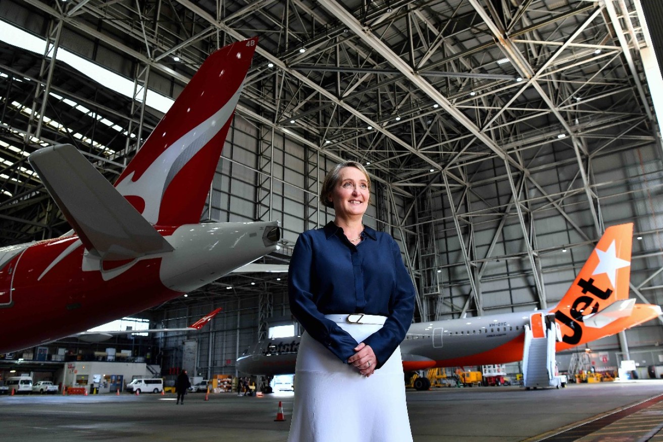 Qantas Group Chief Executive Officer Vanessa Hudson announced the group's FY24 half year results at Sydney Airport. Photo AAP