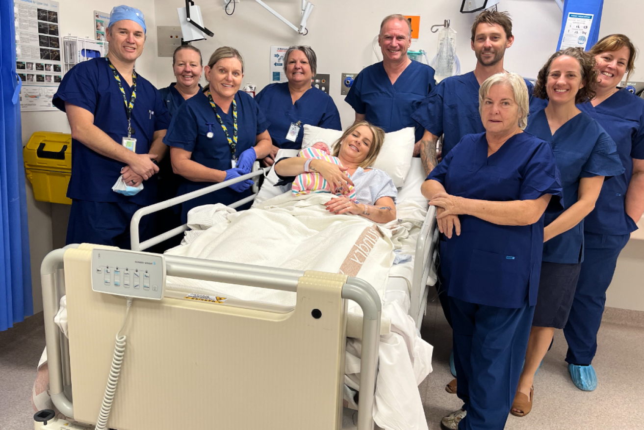 Staff from the North Eastern Community Hospital's maternity unit with Hannah McCarthy, who gave birth to the ward's final baby before it closes in March. Photo: supplied