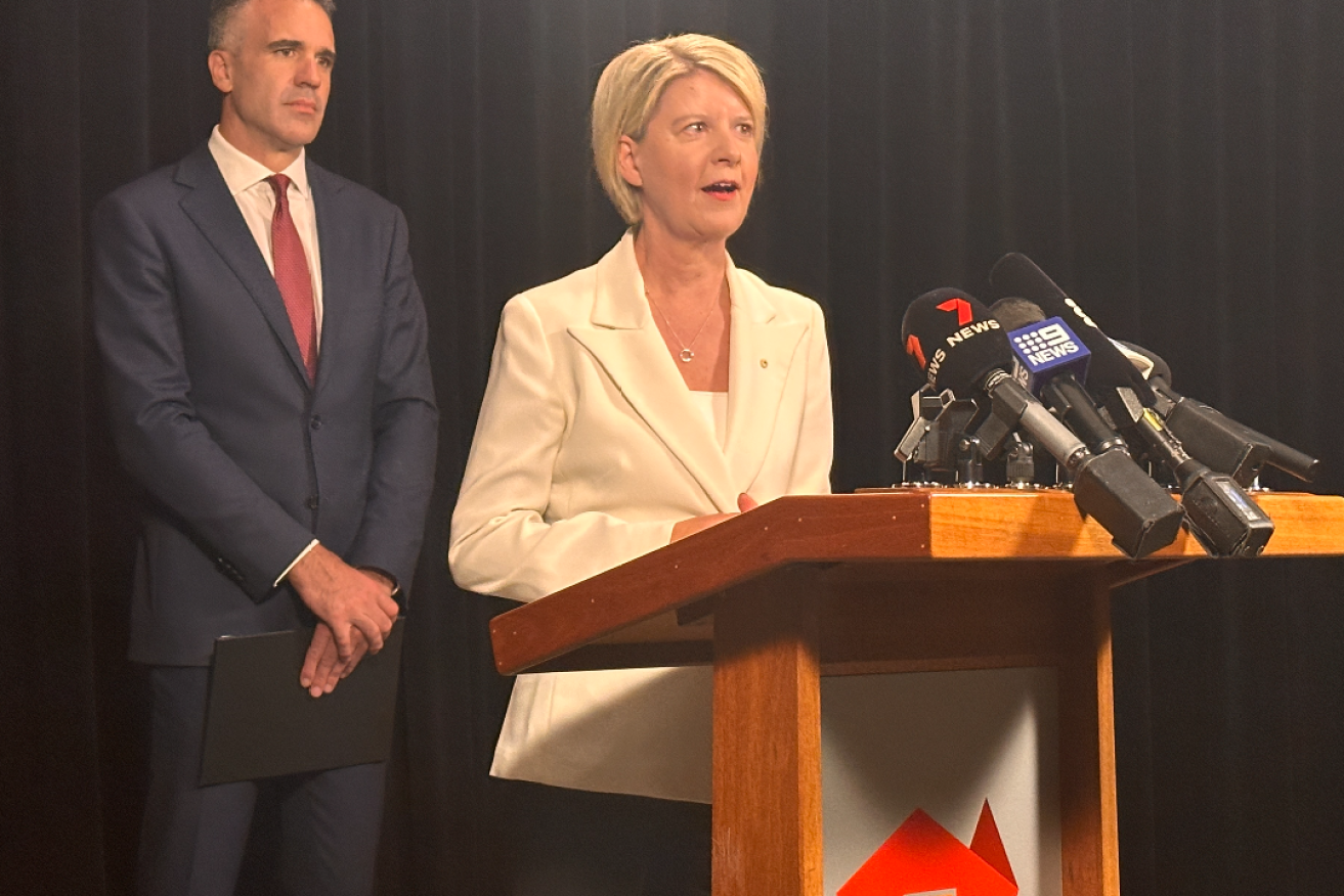 Premier Peter Malinauskas with Natasha Stott Despoja, who will helm the Royal Commission into Domestic, Family and Sexual Violence. Photo: David Simmons/InDaily.