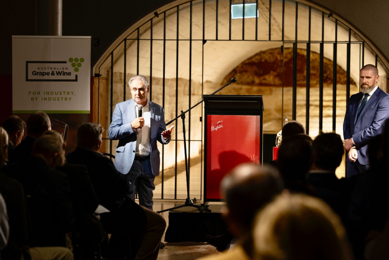 Trade Minister Don Farrell addresses the Australian Grape & Wine event at Penfolds' Magill estate last weekend. Photo supplied.