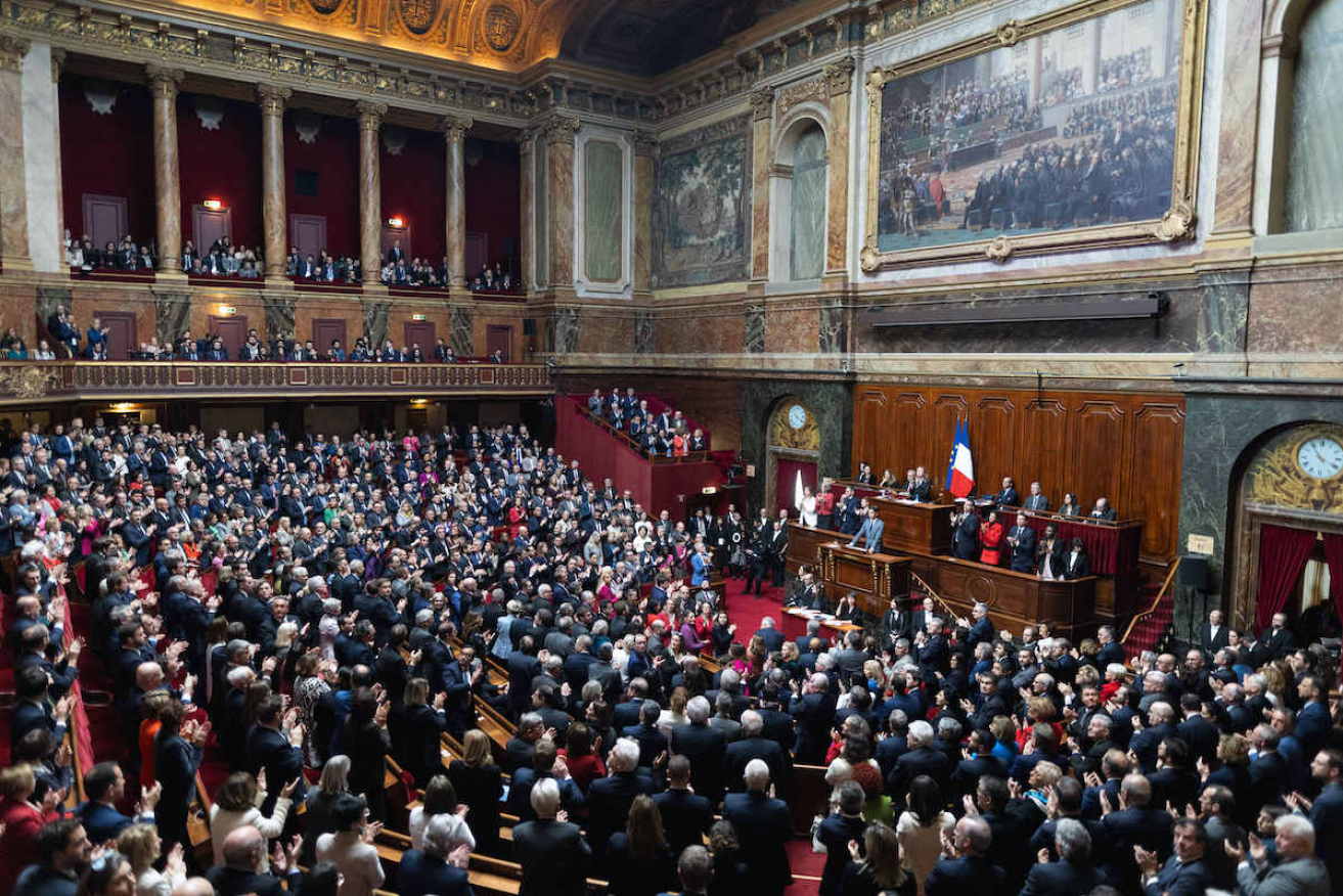 Both houses of France's parliament meet at Versailles to anchor the right to abortion in the country constitution. Photo: Raphael Lafargue/ABACAPRESS.COM