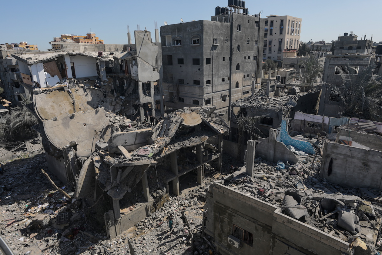 Destroyed homes and buildings following Israeli airstrikes in the west of Al Nusairat refugee camp in the Gaza Strip. Photo: EPA