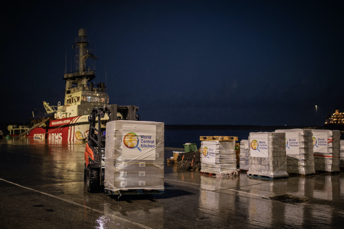 A ship is loaded with food and supplies for Gaza residents. Photo: AAP