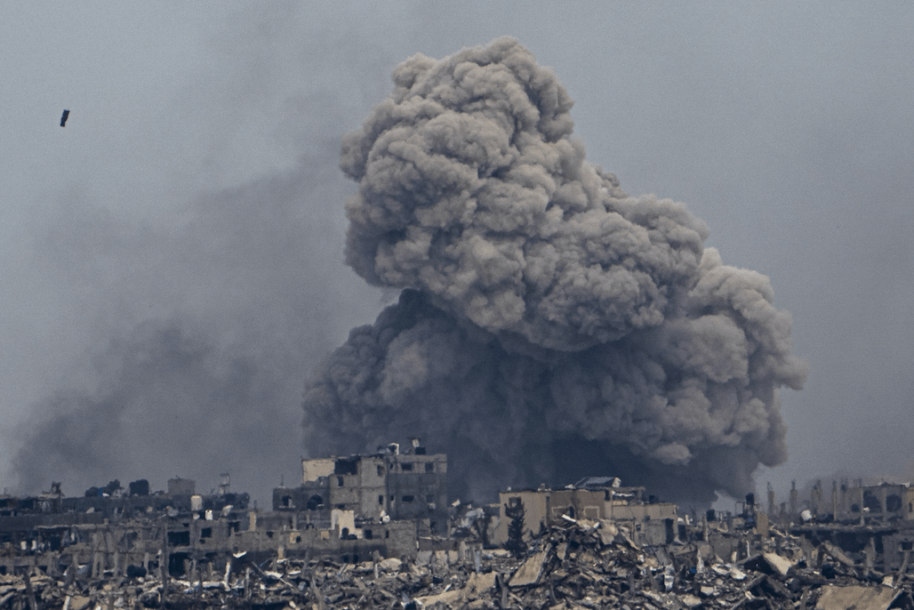 A blast inside Gaza on Sunday as seen from southern Israel. Photo: AP/Ariel Schalit