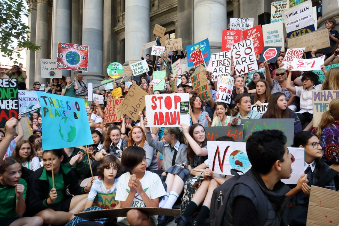 In March 2019, students protested at state parliament as part of a global school strike for climate change action. Photo: Tony Lewis/InDaily