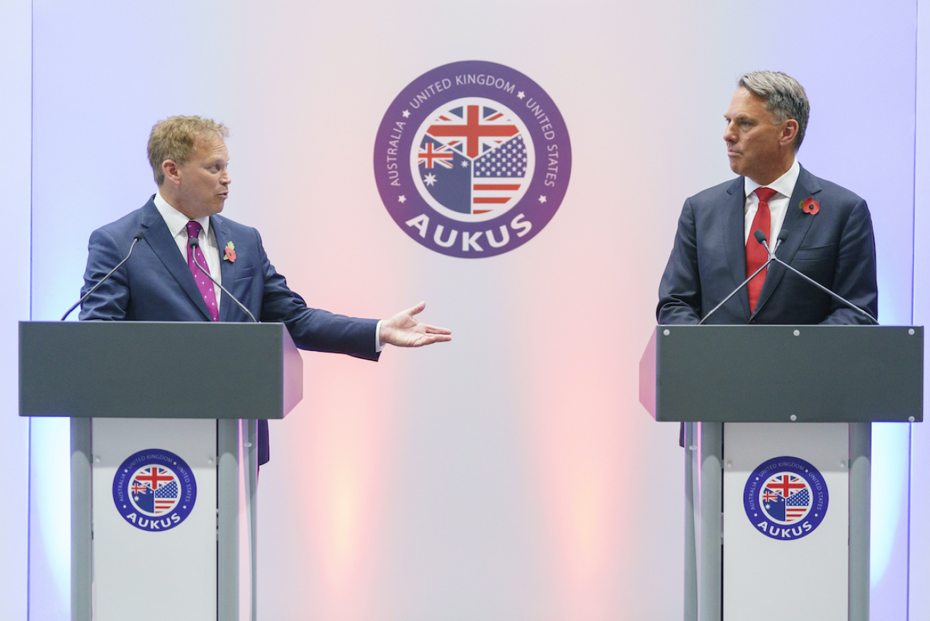 UK Defence Secretary Grant Shapps and Australian Defence Minister Richard Marles at Rolls Royce's nuclear reactor manufacturing site in Derby, UK, in November 2023. 
