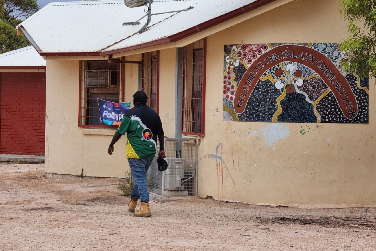 A man on his way to vote at a First Nations Voice mobile polling station in the Aboriginal community of Yalata. Photo: Thomas Kelsall/InDaily