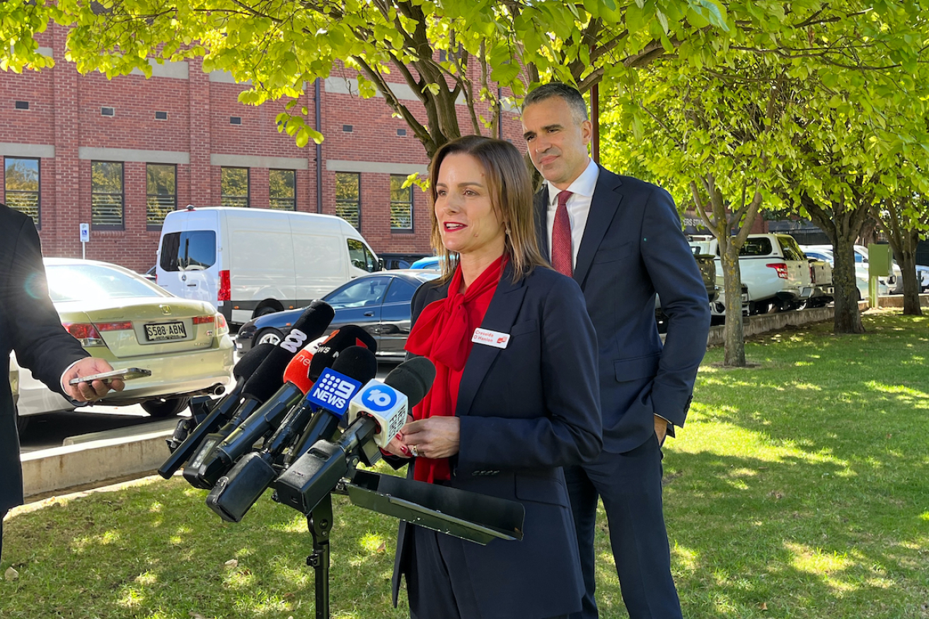 The Liberal Party has conceded the seat of Dunstan to Labor candidate Cressida O'Hanlon, seen here with Premier Peter Malinauskas during last Saturday's by-electon. Photo: Jacob Shteyman