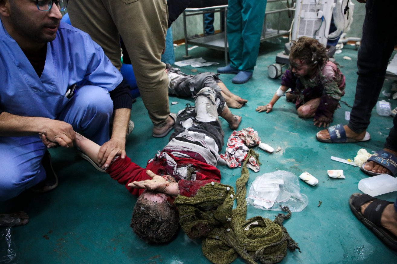 Palestinian children at a hospital in Rafah, sourthern Gaza Strip. Photo: Hatem Ali/AP 