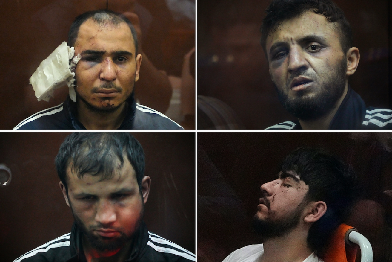 Four suspects in the weekend terror attack appeared in a Moscow court with heavy bruising. Photo: AP
