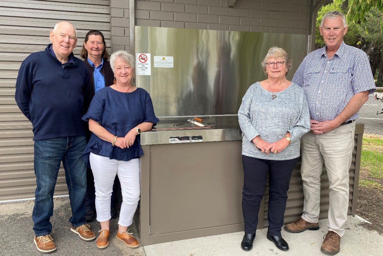 (Left to Right) Tony Egan, Sue Vanderheul, Dianne Egan, Dawn Williams and Mayor Des Noll with the BBQ the Wattle Range Road Safety Group donated to Millicent. Photo: supplied