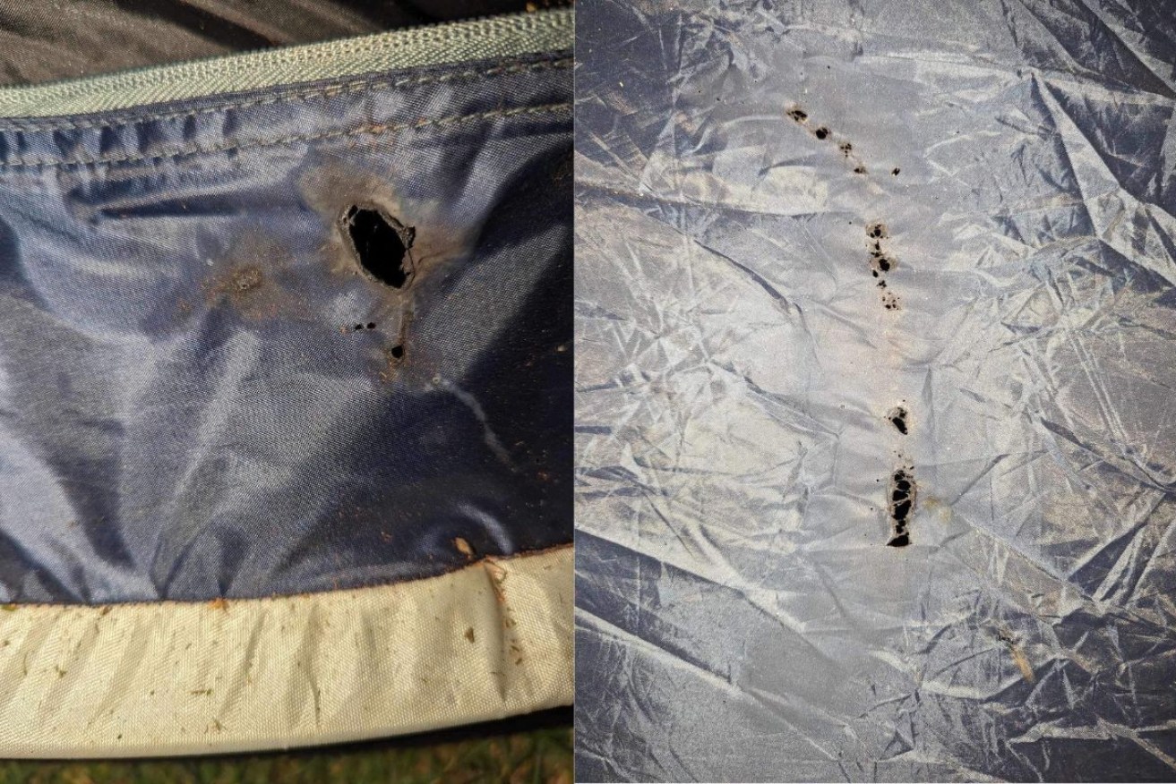 A tent was allegedly damaged by fireworks at the pro-Palestine encampment. Image: supplied.