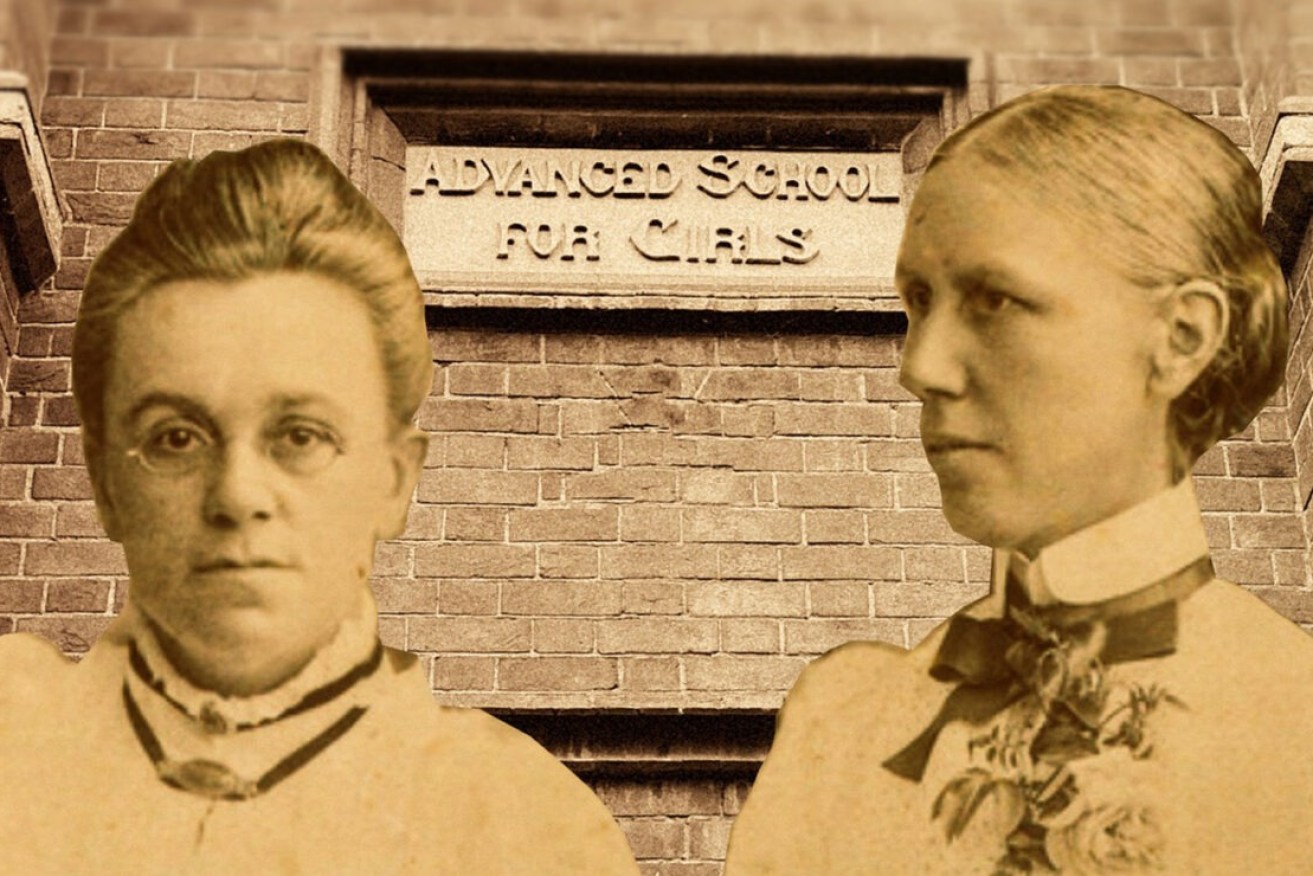 A composite image showing Marian and Madeline Rees George and the Advanced School for Girls building on Grote Street. Photo: supplied