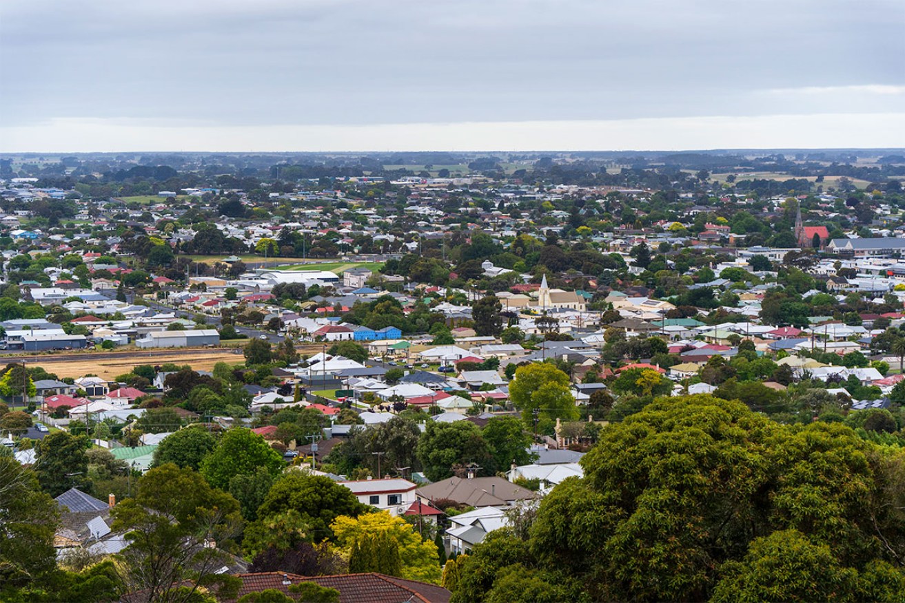 View of Mount Gambier city from Potters Point Lookout.