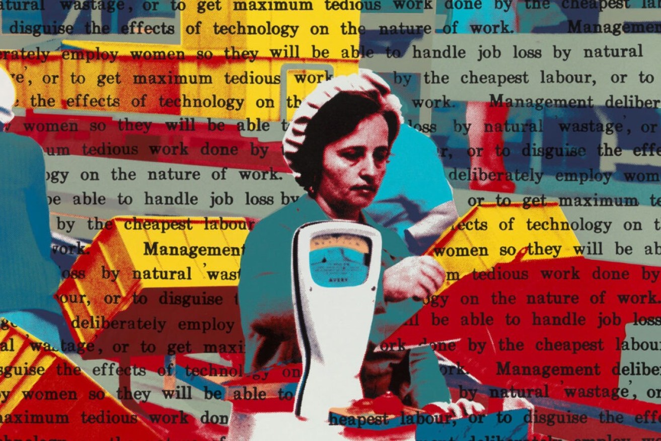 Andrew Hill, 'Management deliberately employ women', 1984, screenprint, ink on paper, 49.8 x 74.5cm (image), 56.0 x 76.0cm (sheet), collection of Flinders University Museum of Art 2880.055.