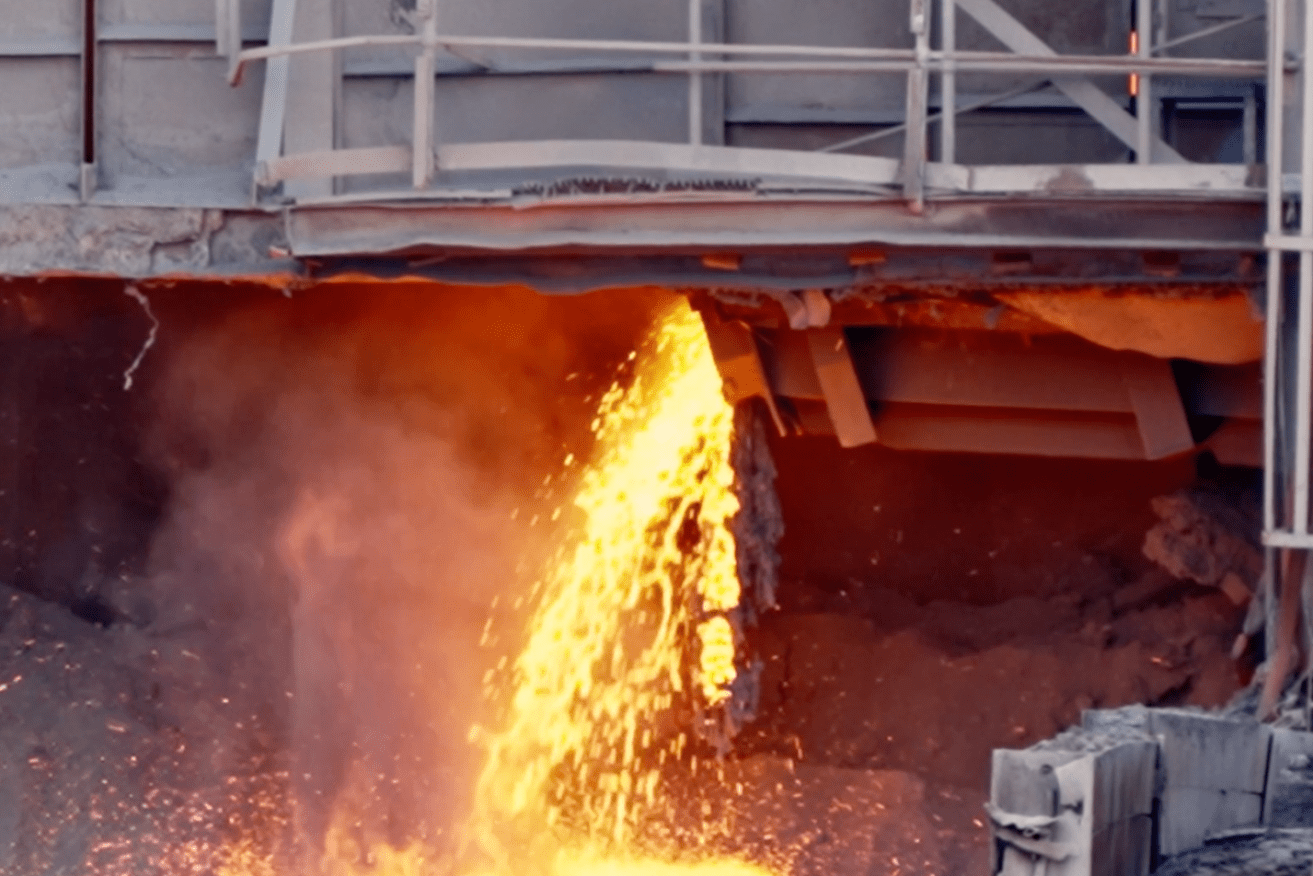 Metal flowing through the recently restarted blast furnace at the Whyalla Steelworks. Photo: GFG Alliance/supplied