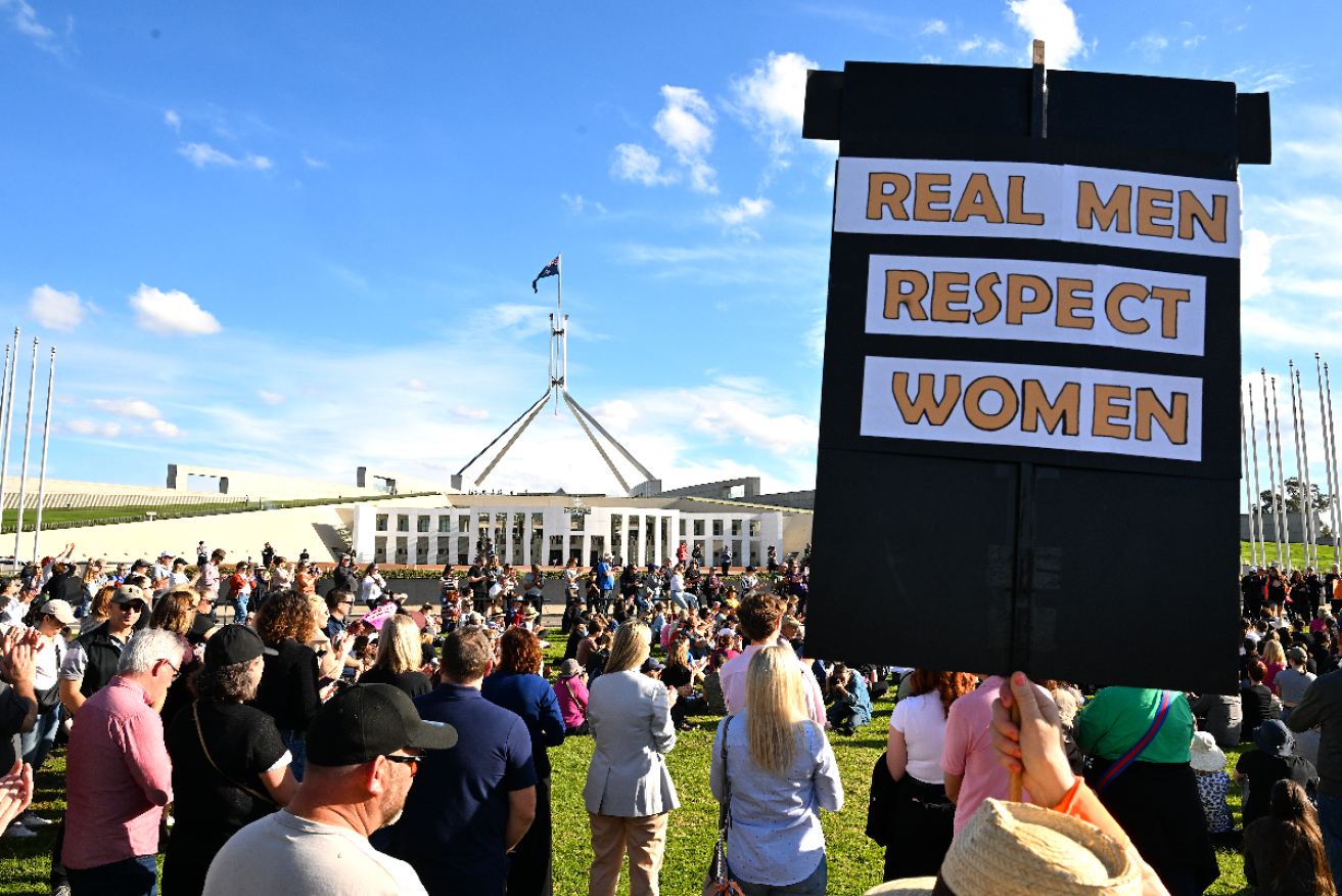 Funding to help women escape domestic violence has been announced by the federal government, following weekend rallies around the nation. Photo: AAP/Lukas Coch