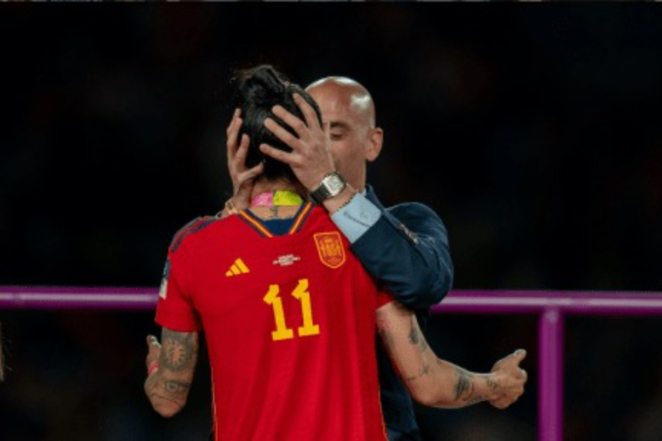 Former Spanish soccer federation president Luis Rubiales kisses Jenni Hermoso Spain's Women's World Cup final win Sydney.