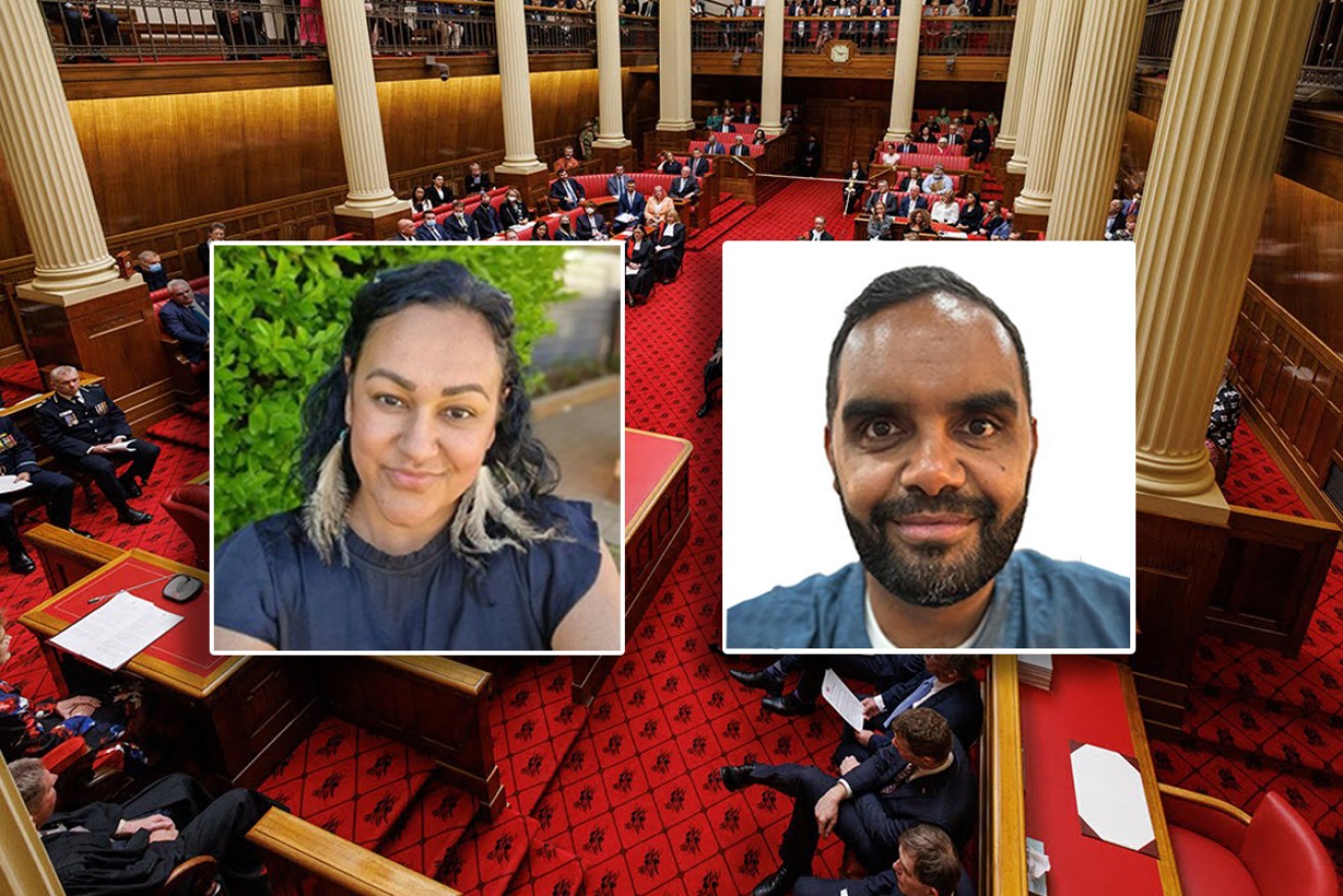 Tahlia Wanganeen and Leeroy Bilney have been elected to key positions on the SA First Nations Voice. Inset photos: supplied. Background photo: Tony Lewis/InDaily