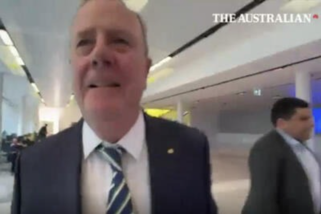 A supplied screen grab taken from video of Nine Entertainment chairman Peter Costello at Canberra Airport on Thursday. Photo: AAP/Supplied by ABC News, The Australian