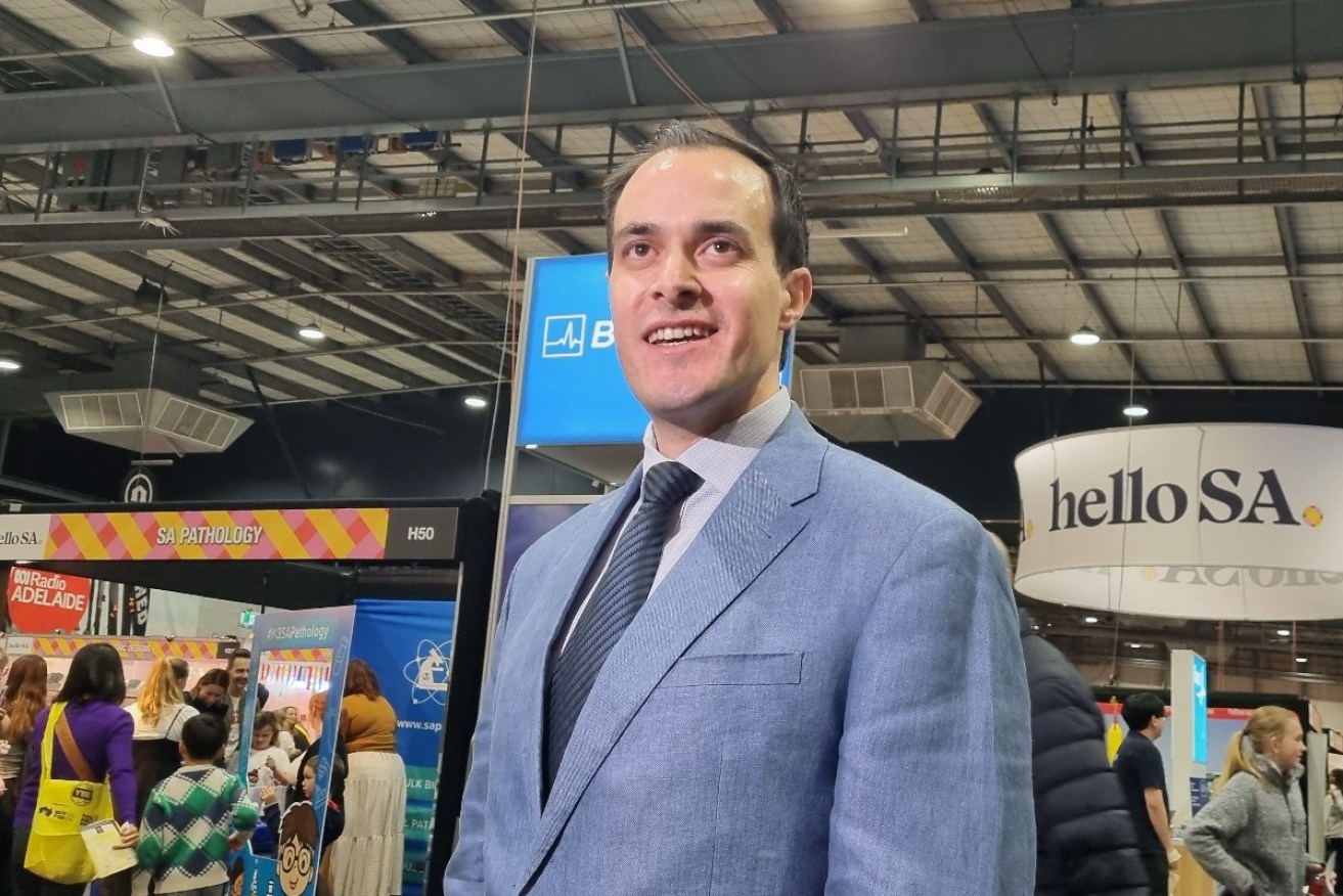 Opposition leader Vincent Tarzia addressing the media at the Royal Adelaide Show today. Photo: Thomas Kelsall/InDaily