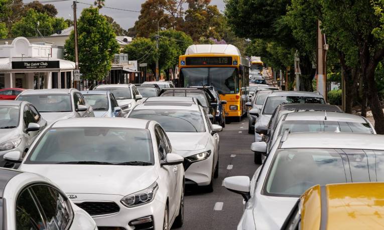 An Adelaide bus stuck in traffic congestion